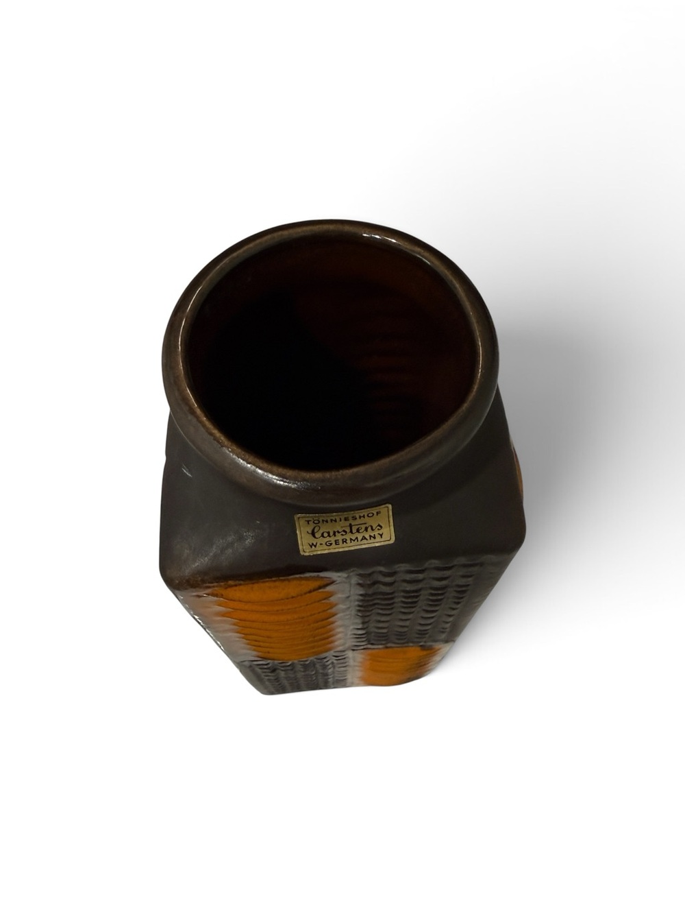 Mid‑Century Carstens West Germany Ceramic Vase – Brown & Orange, 12.5” - Picture 10 of 17